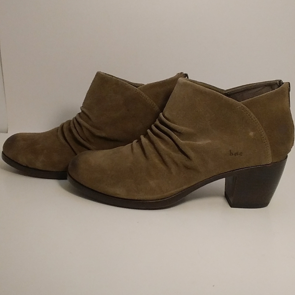Born Concept Tan Leather Suede Block Heels Back Zip Ankle Boots Booties Side 11M - Picture 3 of 9